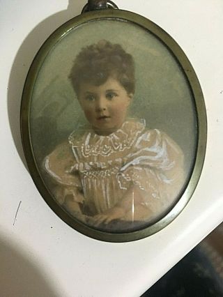 Vintage Miniature Portrait Of A Child Baby In Dress Locket