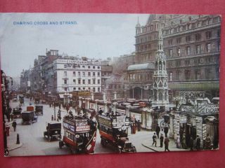 Charing Cross Station And Strand,  London Vintage Coloured Postcard 1918