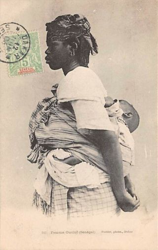 Senegal,  Africa,  Wolof Woman Carrying Her Child,  1906 Stamp On Card Front