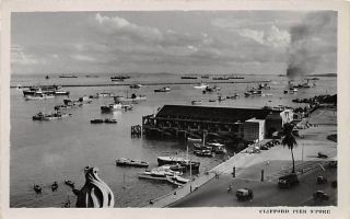 Singapore Clifford Pier & Harbor Overview,  Boats,  Real Photo Pc C.  1920 