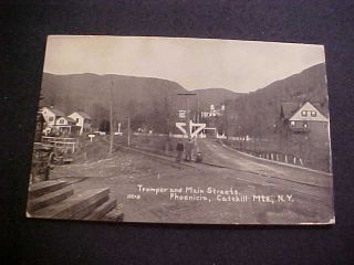 Tremper & Main Streets,  Phoenicia,  Catskill Mts. ,  N.  Y.  Postcard W/r.  R.  Crossing