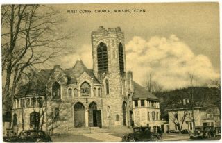 Winsted Connecticut Ct " First Congregational Church " Collotype Postcard