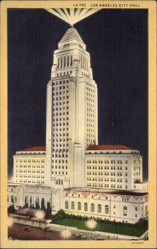 City Hall Los Angeles California Ca Flag Banners 1930s
