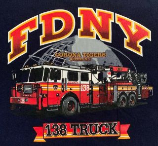 Fdny Nyc Fire Department York T - Shirt Sz L Queens Tower Ladder 138
