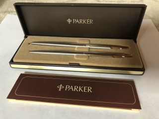 Parker Classic Stainless Steel & Gold Pen & Pencil Set - Made In Usa