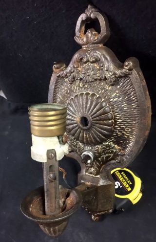 Antique 1930s Ornate Cast Metal Electric Wall Sconce Light
