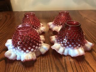 Four Fenton Cranberry Opalescent Hobnail Lamp Shades Stunning