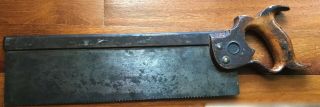 Antique Disston 14 Inch Backsaw Wood Carved Handle Circa 1890 - 1900