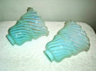 Fenton Blue/green Swirl Opalescent Fitter Lamp Shade (2) 6 " X 2 1/4 "