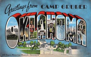 Ww2 Linen Era,  Large Letter,  Greetings From Camp Gruber,  Oklahoma,  Old Postcard