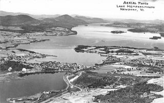 Newport Vermont Aerial: Lake Memphremagog Area 1950s Real Photo Postcard Rppc
