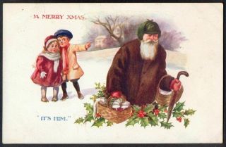 Children Find Brown Robe Santa Claus Antique Christmas Postcard - K338