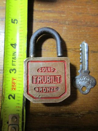 Vintage Bronze Lock W Key Collectible Trubilt
