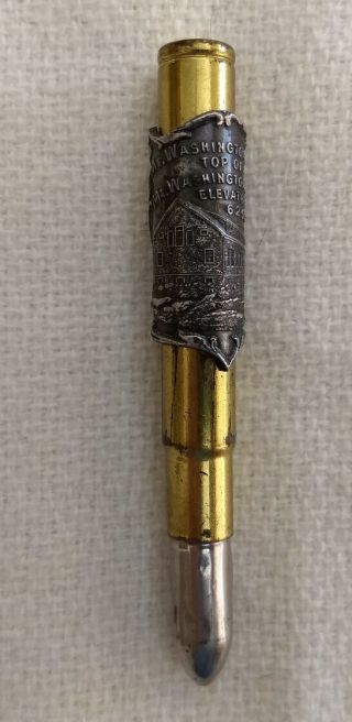Vintage Souvenir Brass Bullet Pencil " Tip Top House " Mt Washington Nh On Shield