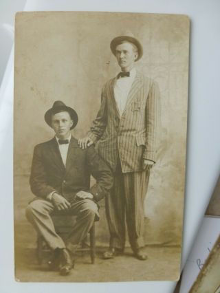Rppc 2 Men With Hats Friendship Hand On Shoulder Antique Real Photo Postcard 2