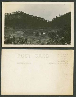 China Hong Kong Old Real Photo Postcard Pagoda Temple On Hill,  Fields And Houses