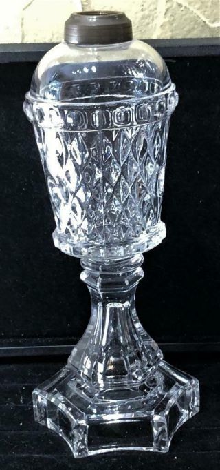 Antique Sandwich Glass " Diamond Thumbprint " Whale Oil Lamp,  C.  1850