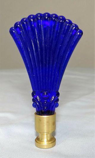 2011 Aladdin Gathering Glass Lamp Finial Cobalt Blue Fan Reeded Limited Edition