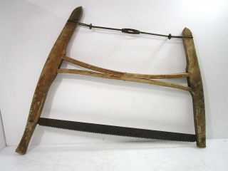 Vintage Large Buck Bow Saw Primitive Rustic Tool Wooden Well Worn Hand Tool