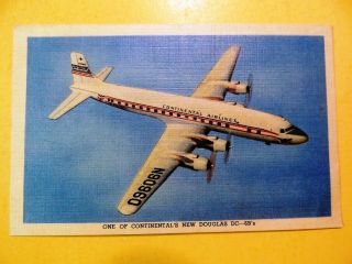 Continental Airlines Douglas Dc - 6b Airplane Vintage Linen Postcard 1950 