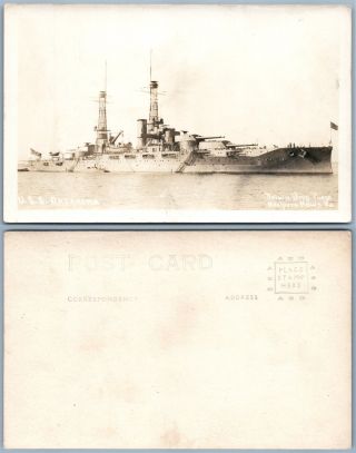 U.  S.  S.  Oklahoma Military Ship Antique Real Photo Postcard Rppc