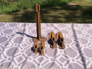 Vintage Warranted Cast Iron Cobblers Shoemakers Shoe Repair Stand W/4 Forms