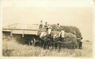 C - 1910 Farm Agriculture Workers Haystack Horse Wagon Rppc Photo Postcard 114