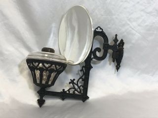 Old Ornate Antique Cast Iron Wall Bracket Oil Lamp W/reflector