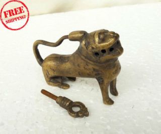 Vintage Old Antique Brass Handcrafted Lion Shape Pad Lock With Key,  Collectible