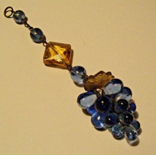 Victorian Antique Amber & Blue Glass Beads Grape And Leaf Lamp Light Pull
