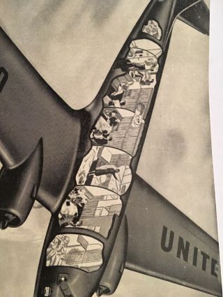 2 Vintage 1930’s UNITED AIRLINES Mainliner Interior Aviation Postcards Ephemera 4