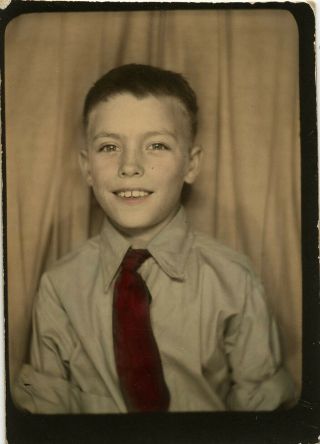 Cute Little Boy Red Tie Fashion Hand Tinted Vintage Photobooth Photo