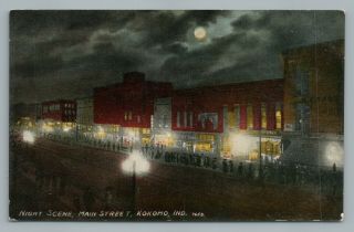 Main Street At Night Kokomo Indiana—antique Street Lights Moon Trolley Tracks