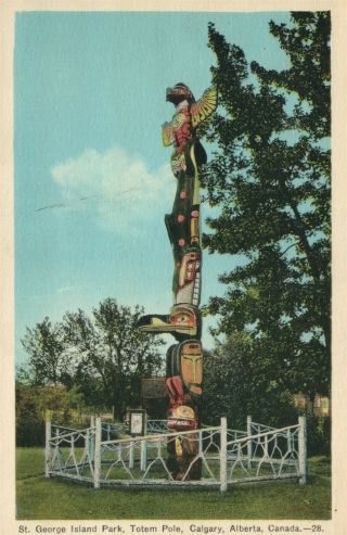 Indian Totem Pole St.  George Island Park Calgary Canada Vintage Postcard