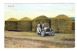 1911 Post Card " King Corn " Car In Front Of Big Bins Of Corn