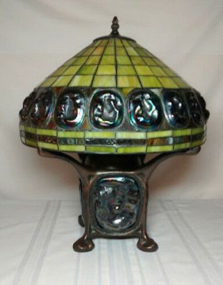 Turtleback Leaded Glass Table Lamp,  Arts And Crafts Style,