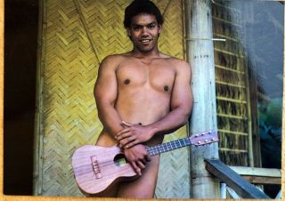 Risque Postcard - Naked South Seas Island Man With Guitar