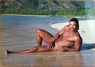 Risque Postcard - Naked South Seas Island Man Laying On The Beach