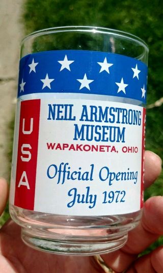 Vtg Apollo 11 Neil Armstrong Museum Grand Opening 1972 Drinking Glass Htf