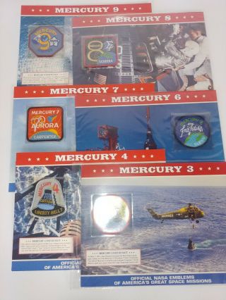 Mercury 3 4 6 7 8 9 Official Nasa Mission Emblems Patches With Facts Cards