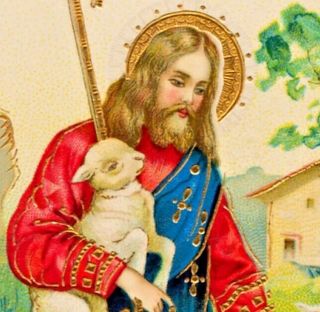 Antique Easter Gel Postcard Jesus Feeds Little Lambs Embossed & Gilded Germany