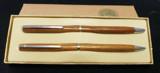 Vintage Hallmark Teak Wood Ballpoint Pen And Pencil Set