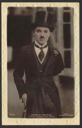 Charlie Chaplin Vintage Real Photo Tinted Embossed Postcard Beagles 121 K