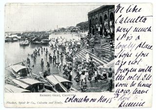 1903 India Postcard Of The Bathing Ghat In Calcutta By Thacker Spink & Co