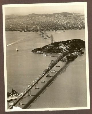 1936 Press Photo Aerial View Of The San Francisco - Oakland Bay Bridge Constructio