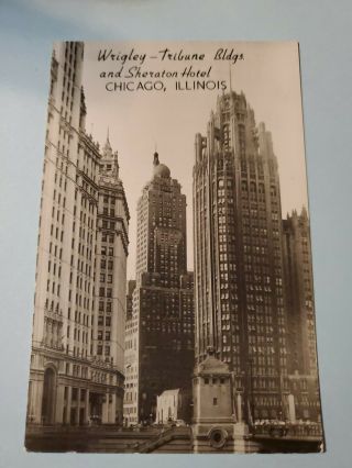 Vintage Postcard Wrigley Tribune Buildings And Sheraton Hotel Chicago Illinois 1