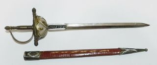 Vintage Toledo Spain Enamel Heraldic Mini Rapier Sword Letter Opener Knife 4