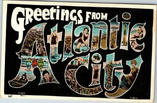 Postcard Nj Atlantic City Large Letter Greetings Atlantic City Jersey A1