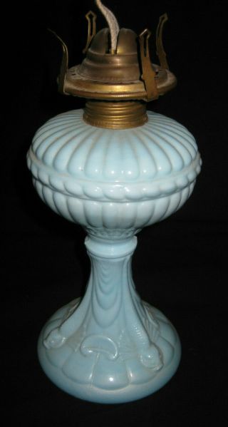 Antique French Portieux Vallerysthal Blue Ceramic 1910 Oil Lamp Art Nouveau