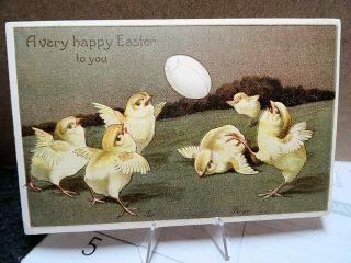 1908 Postcard Happy Easter Baby Chicks Playing Catch International Art Card